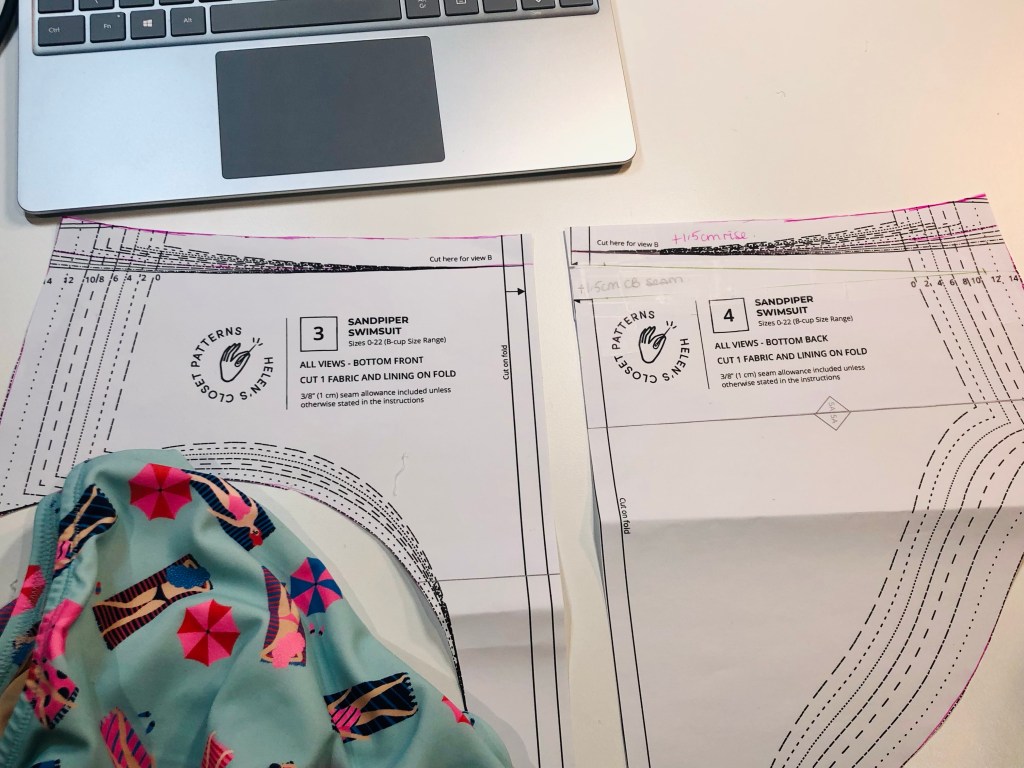 adjusted pattern pieces for bikini bottoms